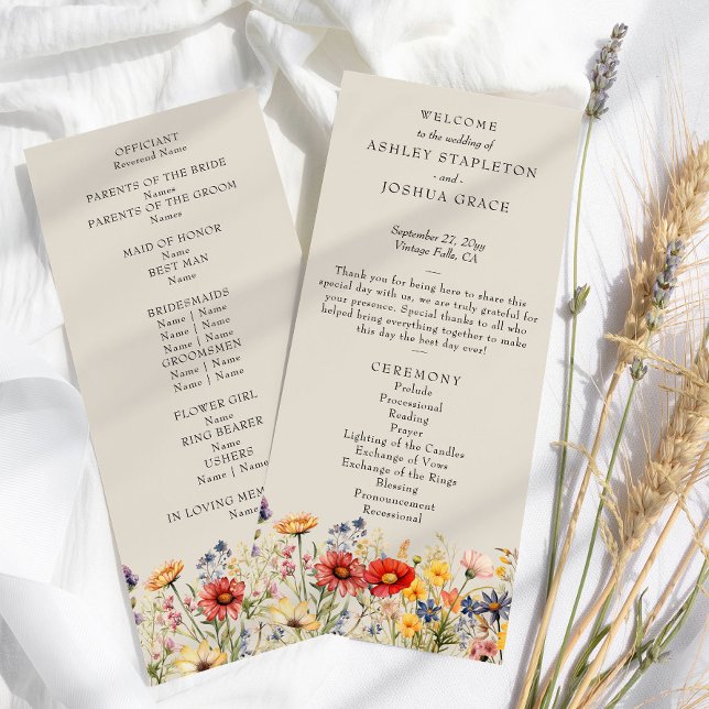 Programa Rústico de Boda Floral Neutral de Flores  (Wedding Programs from the Rustic Wildflower Wedding Collection by Darling & May)