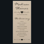 Programa Rústico de Boda Romántica sobre papel kra<br><div class="desc">Esta es una linda adición a su boda. Busque la papelería,  el menú y la decoración de nuestra tienda.</div>