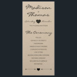 Programa Rústico de Boda Romántica sobre papel kra<br><div class="desc">Esta es una linda adición a su boda. Busque la papelería,  el menú y la decoración de nuestra tienda.</div>