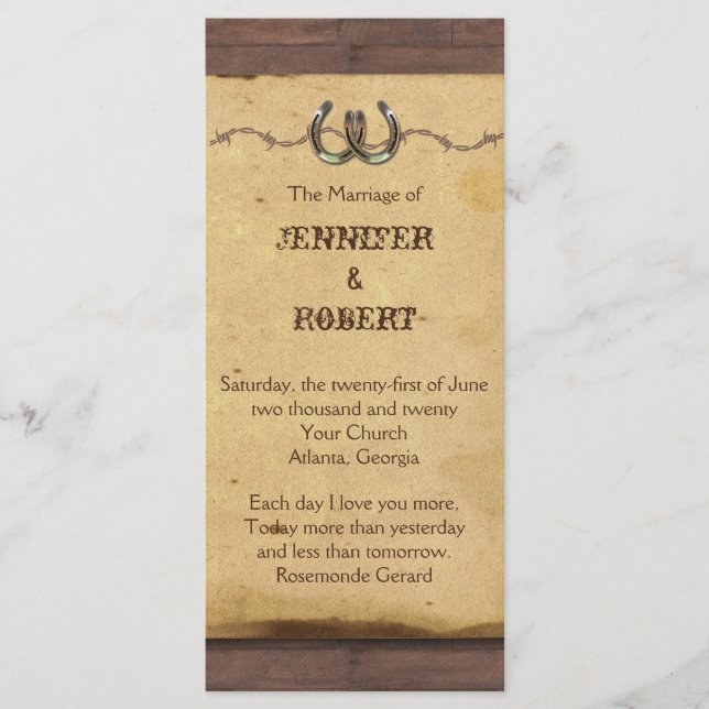 Programa Rústico de Bodas con Cabos de Herradura (Anverso)