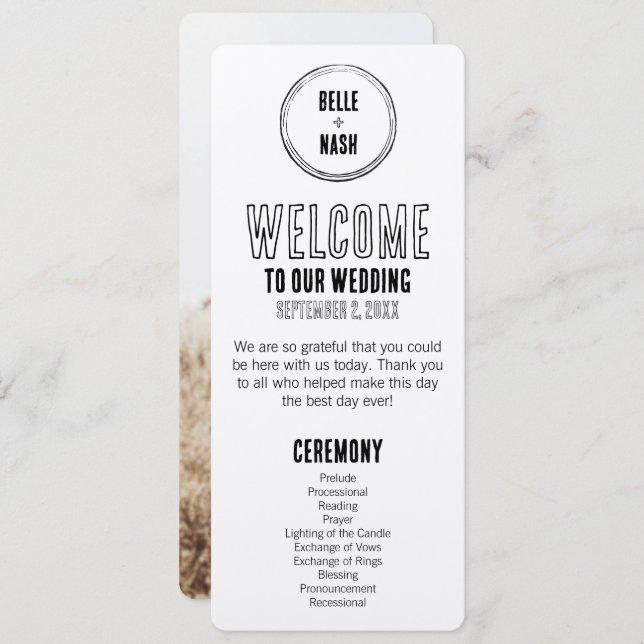 Programa rústico de bodas de boho con foto (Anverso / Reverso)