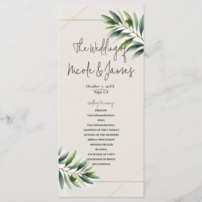 Programa Rústico de Hoja de Olivo Verde Blanco y D (Anverso)