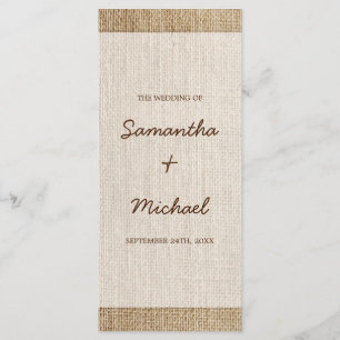 Programa rústico de la boda de la arpillera