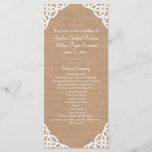 Programa rústico de la boda de la arpillera del