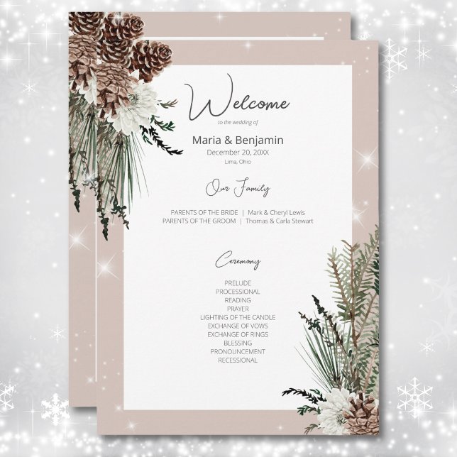Programa Rústico Tan Pine Winter Sparkle Boda (Rustic Tan Pine Winter Sparkle Wedding Program)