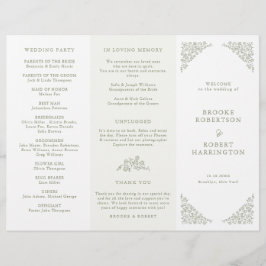 Programa Sage Floral Sage Green Tri Fold Wedding