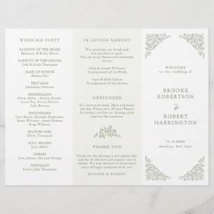 Programa Sage Floral Sage Green Tri Fold Wedding