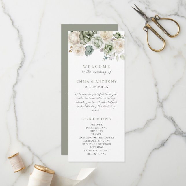 Programa Sage Green Botanical Elegant Wedding Ceremony (Anverso/Reverso In Situ)