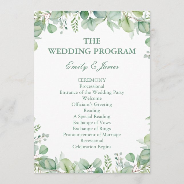 Programa Sage Green Eucalyptus Botanical Wedding PROGRAM (Anverso)