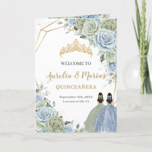 Programa Sage Green Floral Azul Quinceañera Orden de evento