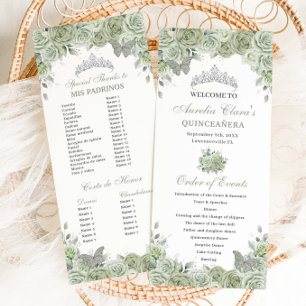 Programa Sage Green Floral Silver Quinceañera Order Events