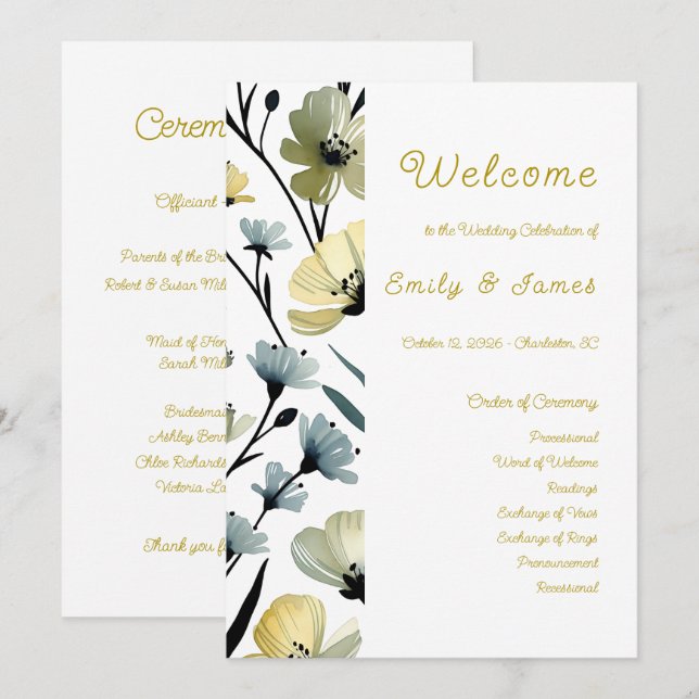 Programa Sage Green & Soft Yellow Botanical Weddin (Anverso / Reverso)