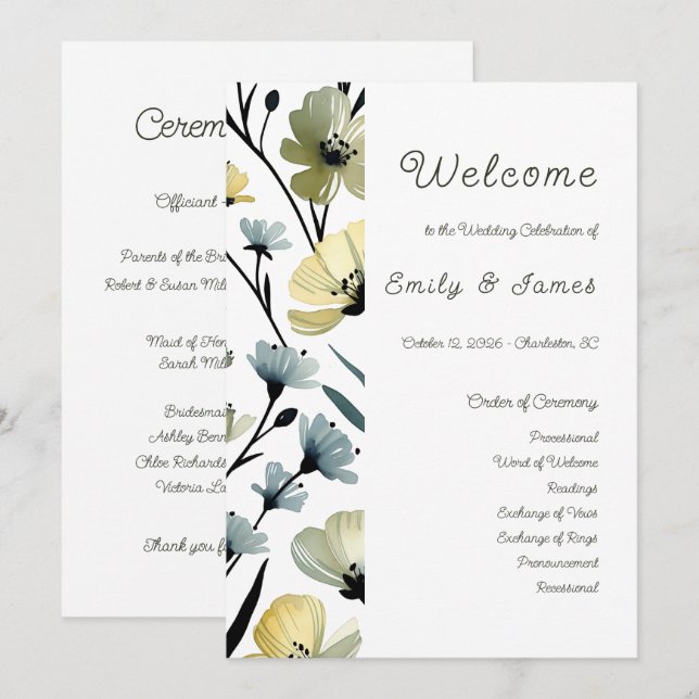 Programa Sage Green & Soft Yellow Botanical Weddin (Anverso / Reverso)