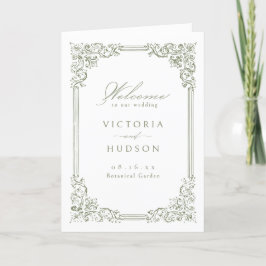 Programa Sage Green Vintage Frame Elegant Script Boda