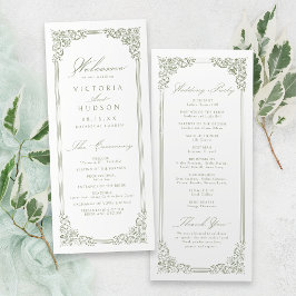 Programa Sage Green Vintage Frame Elegant Script Boda