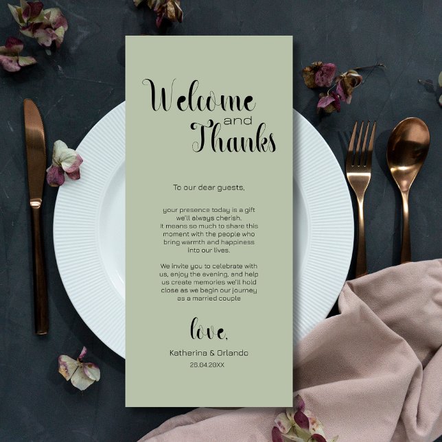 Programa Sage Green Welcome & Thanks Place Setting Cards (Subido por el creador)