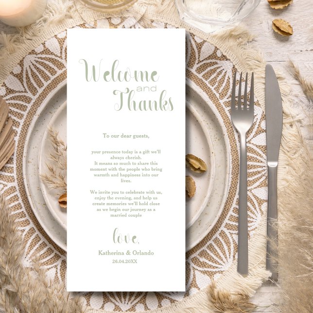 Programa Sage Green Welcome & Thanks Place Setting Cards (Subido por el creador)