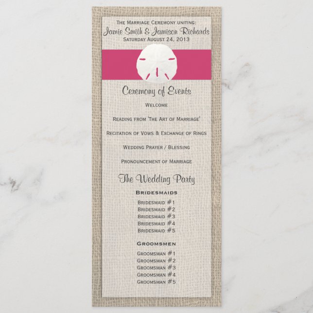 Programa Sand Dollar Beach Wedding Program - sandía (Anverso)