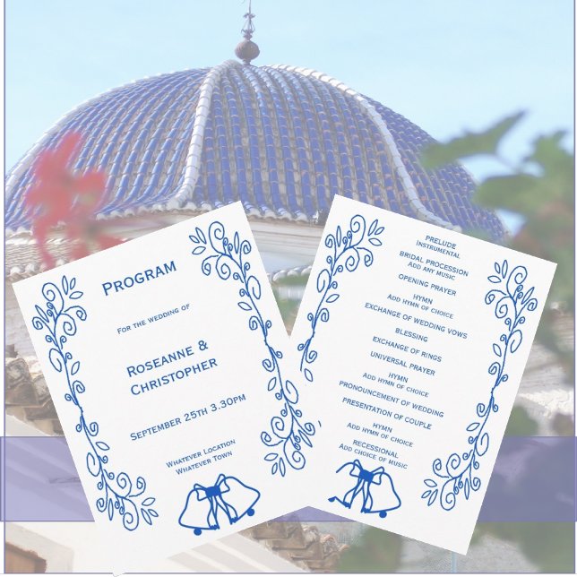 Programa Sapphire Wedding Program Bells Scrollwork Design (Sapphire wedding program bells and scrollwork design)