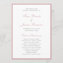 Programa Sencilla Boda Formal Elegante Rosa Polvo Rosa de B