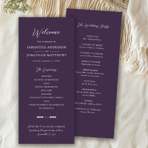 Programa Sencilla Caída Purple Elegante Boda Script Ceremon