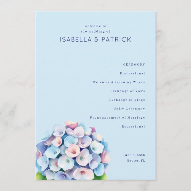 Programa Serene Blue Floral Wedding Ceremony (Anverso)