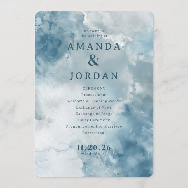 Programa Serene Blue Watercolor Wedding Ceremony (Anverso)