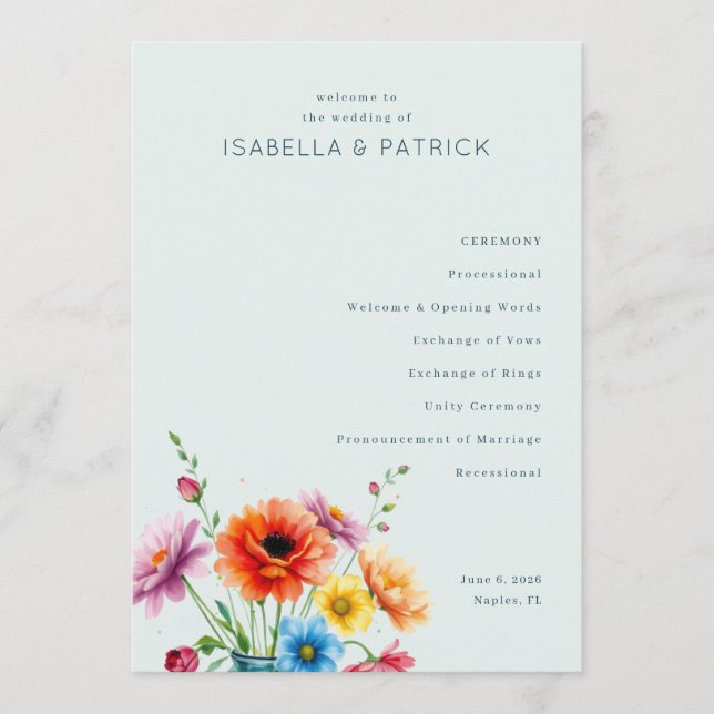 Programa Serene Pastel Floral Wedding Ceremony (Anverso)