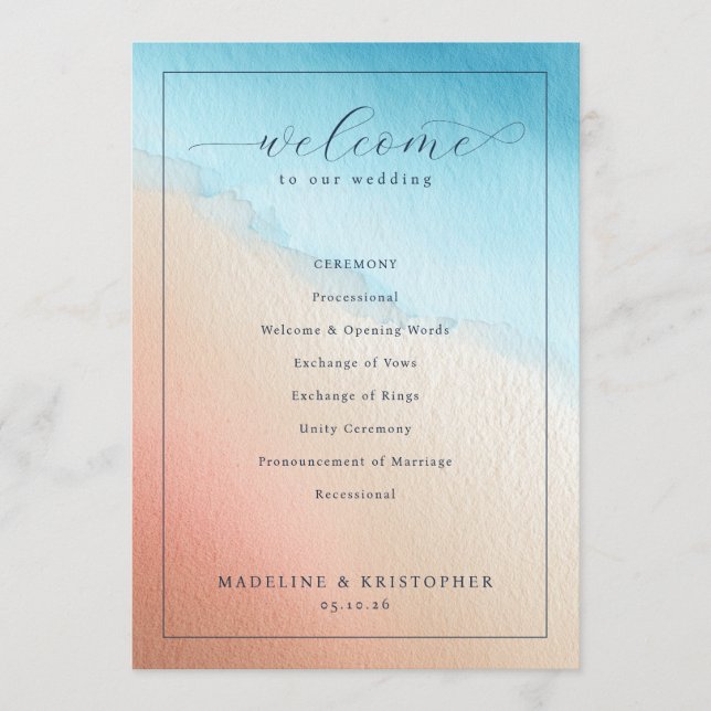 Programa Serene Watercolor Wedding Ceremony (Anverso)