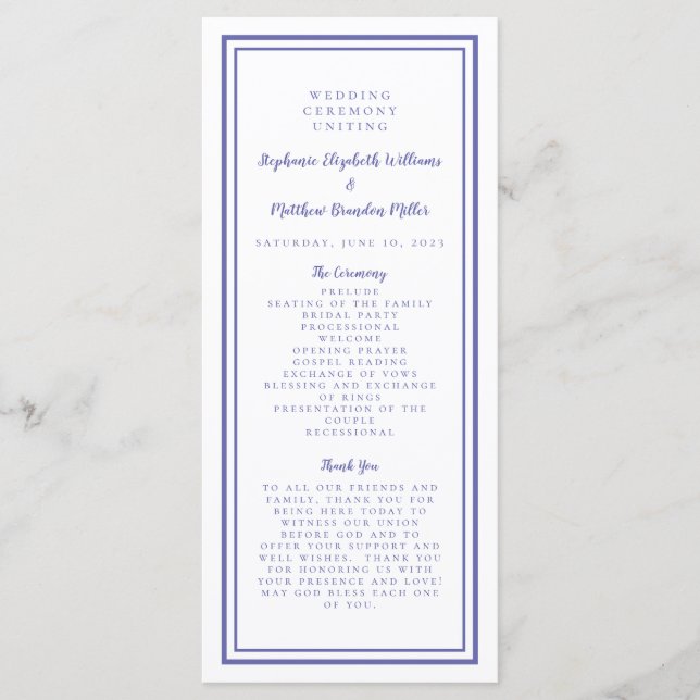 Programa Servicio de Ceremonia de Boda Blanco Periwinkle Mo (Anverso)