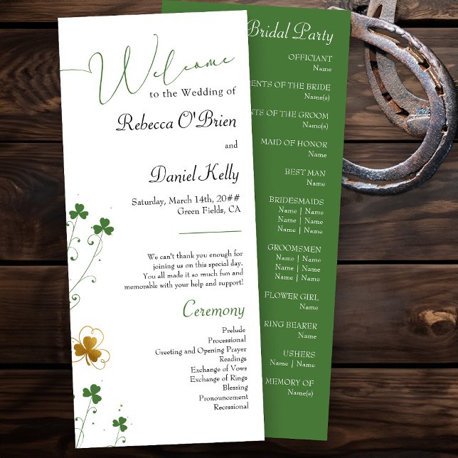 Programa Shamrock Wildflower Green y Gold Elegant Wedding (Elegant wedding programs from my Shamrock Wildflower wedding collection)