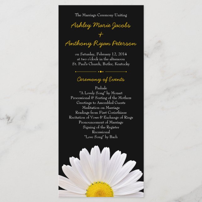 Programa Shasta Daisy Flower Yellow Black Wedding (Anverso)
