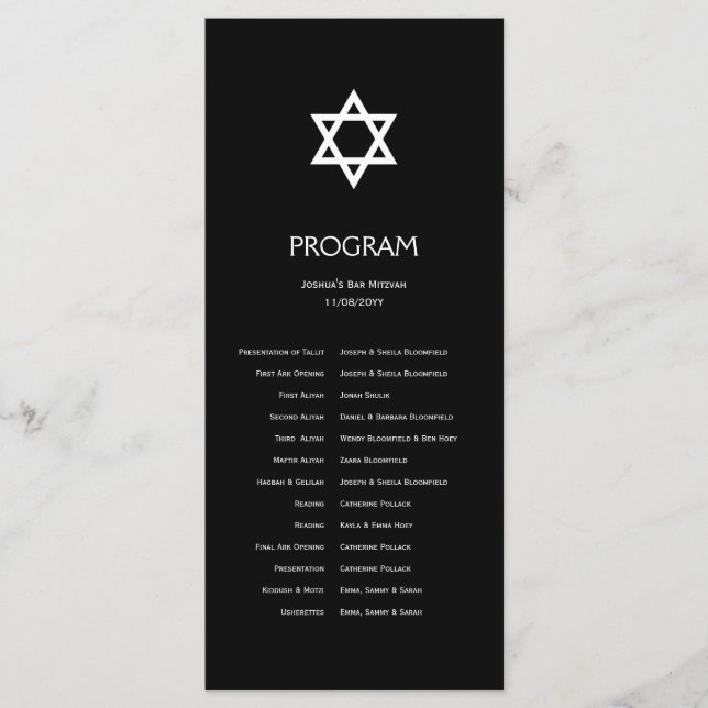 Programa Shining Star Bar/Bat Mitzvah (Anverso)