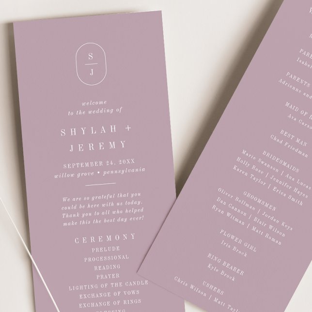 Programa SHYLAH Mauve Lilac Boda Púrpura Simple Moderno (SHYLAH Mauve Lilac Simple Modern Purple Wedding Program)