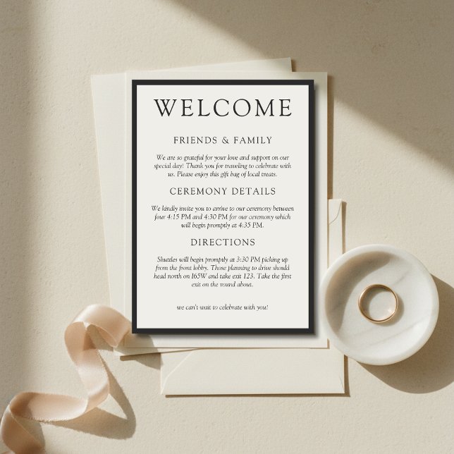 Programa Simple Bienvenida de Boda Clásica de Carbón (Simple Charcoal Classic Wedding Welcome Program)