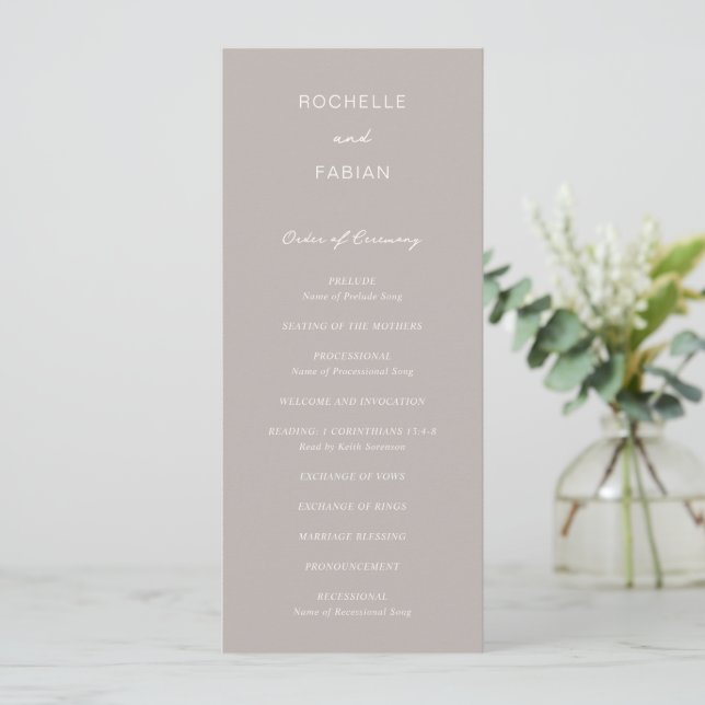 Programa Simple Boda Elegante Taupe (Anverso de pie)