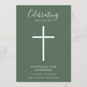 Programa Simple Cross Funeral Sage Green Order of Service