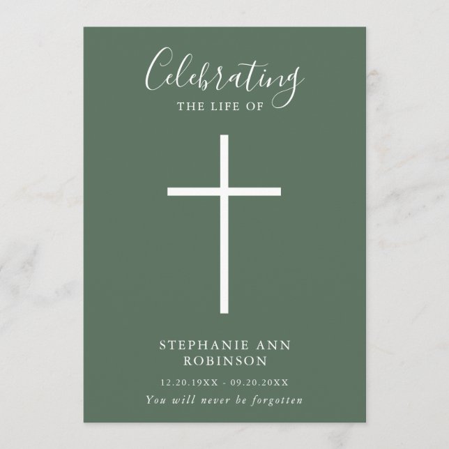 Programa Simple Cross Funeral Sage Green Order of Service (Anverso)