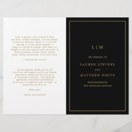 Programa simple de Boda en Monograma Negro y Oro