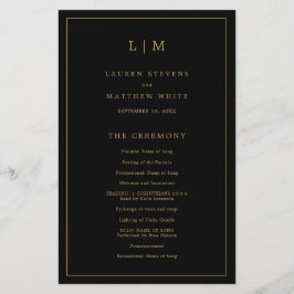 Programa simple de Boda en Monograma Negro y Oro