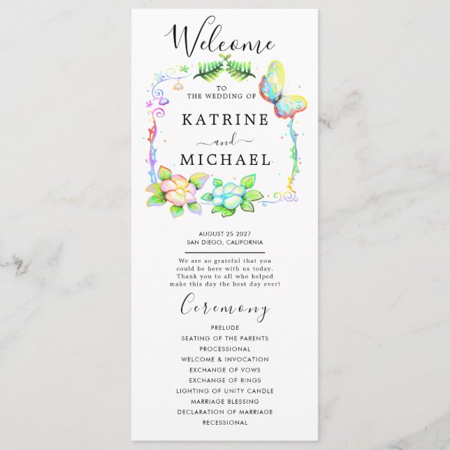 Programa Simple de Boda Floral (Anverso)