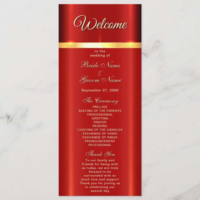 Programa Simple de Boda Roja (Anverso)