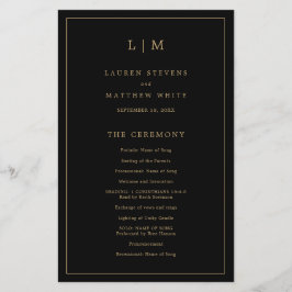 Programa simple de bodas de oro negro con monogram