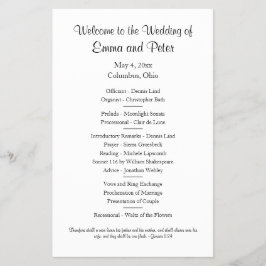 Programa simple de bodas de papel de media hoja en