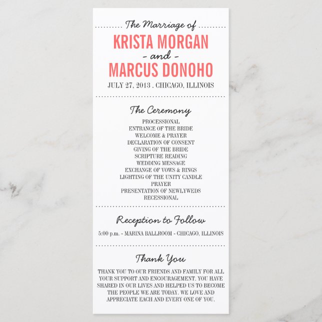 Programa simple de bodas de siluetas (Anverso)