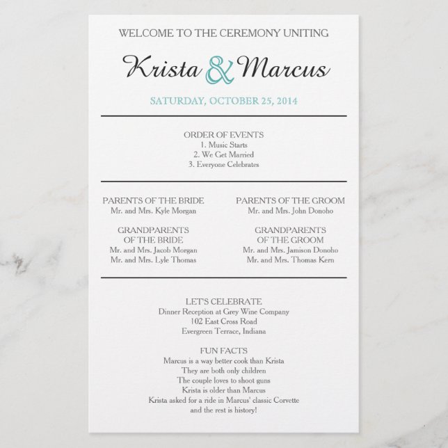 Programa simple de bodas de siluetas (Anverso)