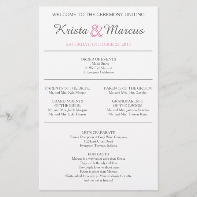 Programa simple de bodas de siluetas programa vola (Anverso)