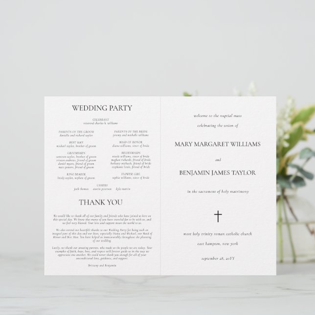 Programa Simple de Ceremonia de Boda Católica con  (Anverso de pie)