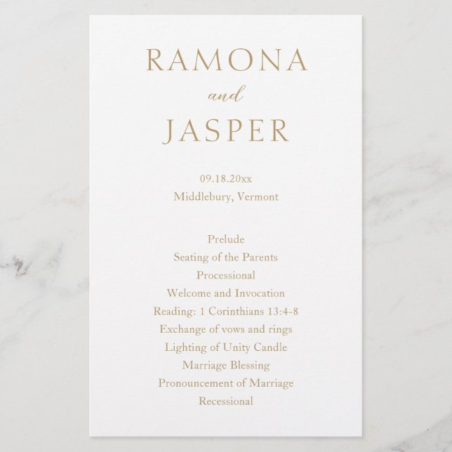 Programa Simple Gold Bold de boda moderna (Frente)