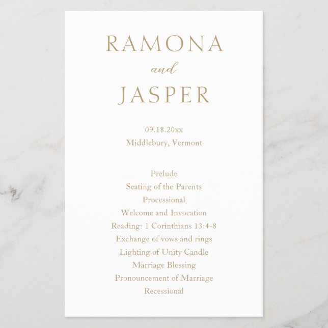 Programa Simple Gold Bold de boda moderna (Frente)